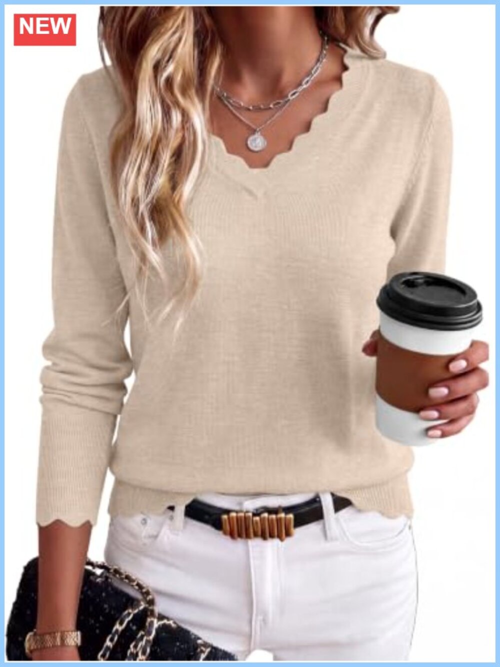 Women's Lightweight Loose Fit V-Neck Knit Pullover Sweater Casual